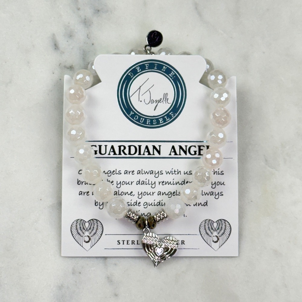 T Jazelle Guardian Angel Bracelet Sterling Silver Gemstone Heart Charm Box